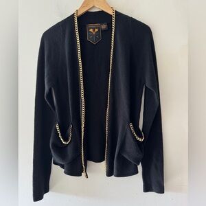 Jamison Black Vintage Cardigan Gold Chain Detail Wool and Cashmere Blend